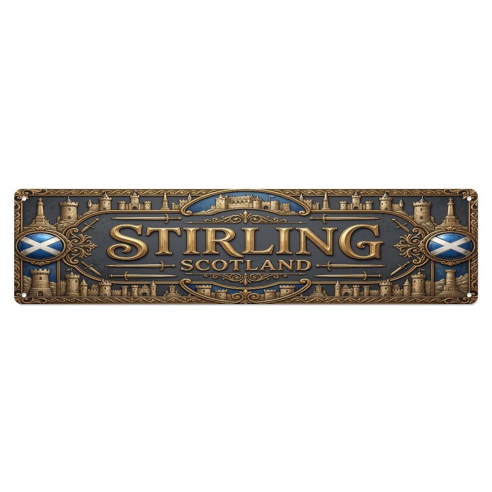 Olhnbad 4X16inch(10X40cm) Vintage Stirling Scotland Flag Pattern Metal Tin Sign
