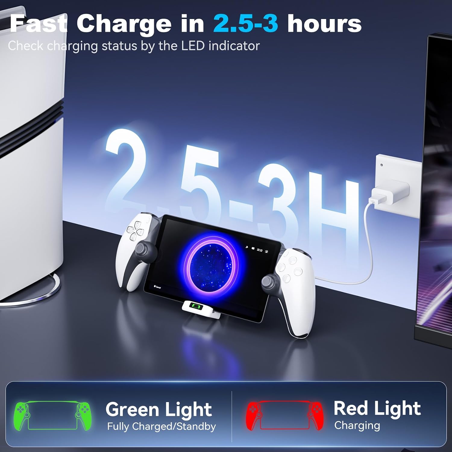 Charging Stand for PS Portal Remote Player, 2.5H Fast Charge Dock Station