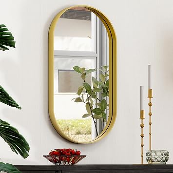 Easly 36 X 20 Inch Gold Oval Mirror - Wall Mirror for Bathroom, Aluminum Alloy Framed Mirror, Modern Mirror for Wall with Rounded Corners, Entryway Decorative Farmhouse Vanity Mirror