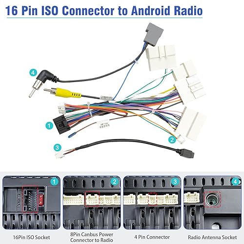 Miniatura 2 de Jayubien Kit de arnés de cableado de radio de repuesto para Nissan Murano Pathfinder Xterra Altima X-Trail Rogue 16Pin ISO Adaptador estéreo de