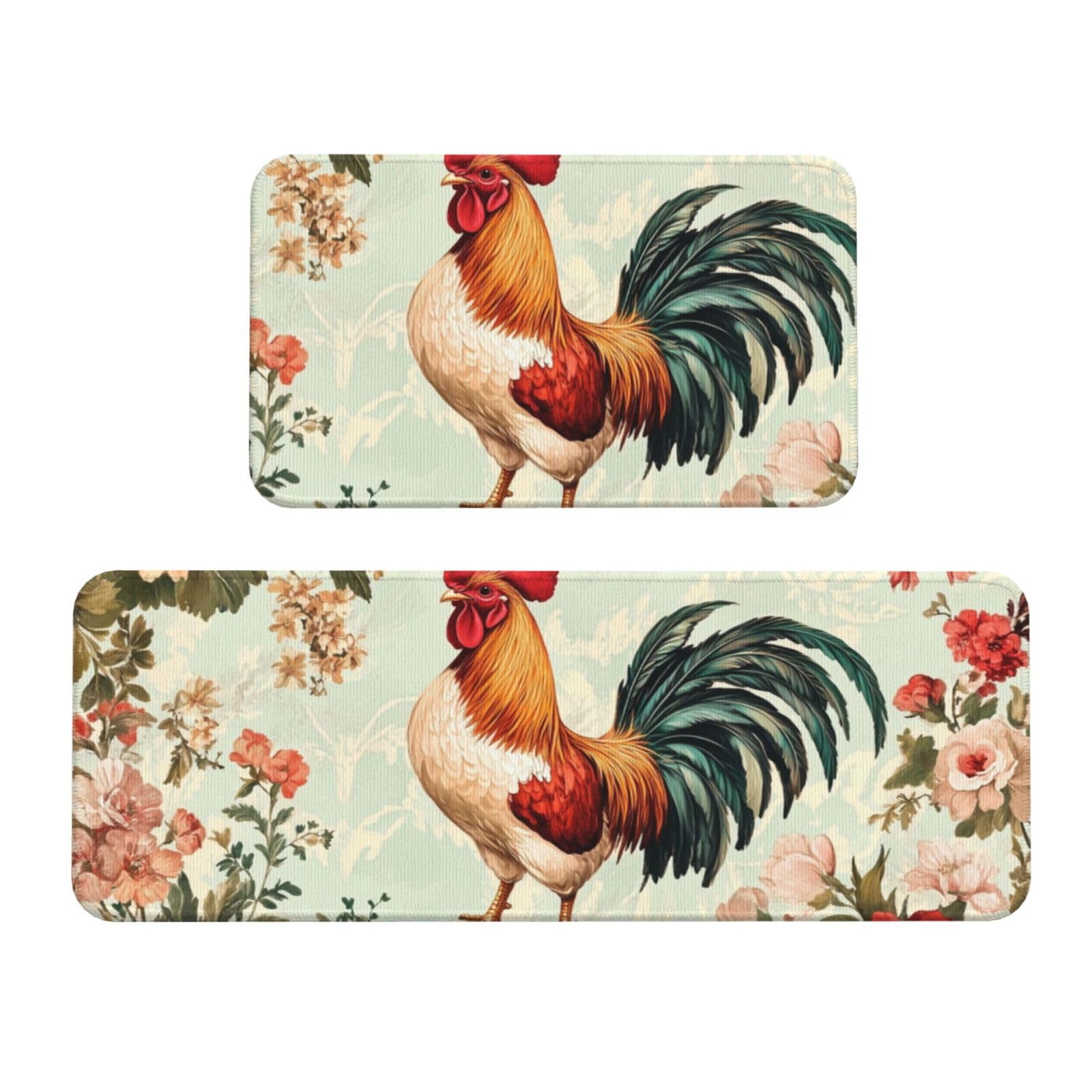 Juego de 2 alfombras acolchadas de gallo grande, tapetes lavables para cocina y hogar