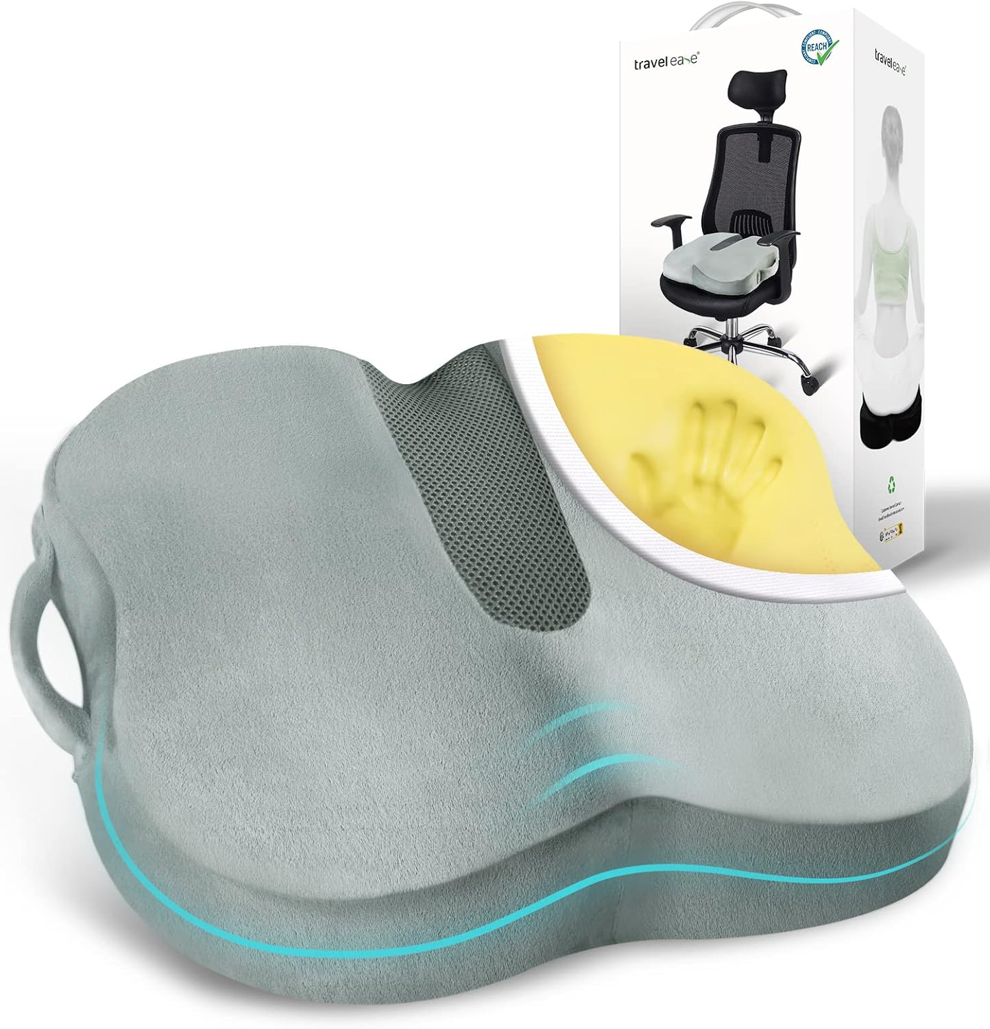 Memory Foam Coccyx Orthopedic Seat Cushion, TRAVEL EASE Seat Cushion