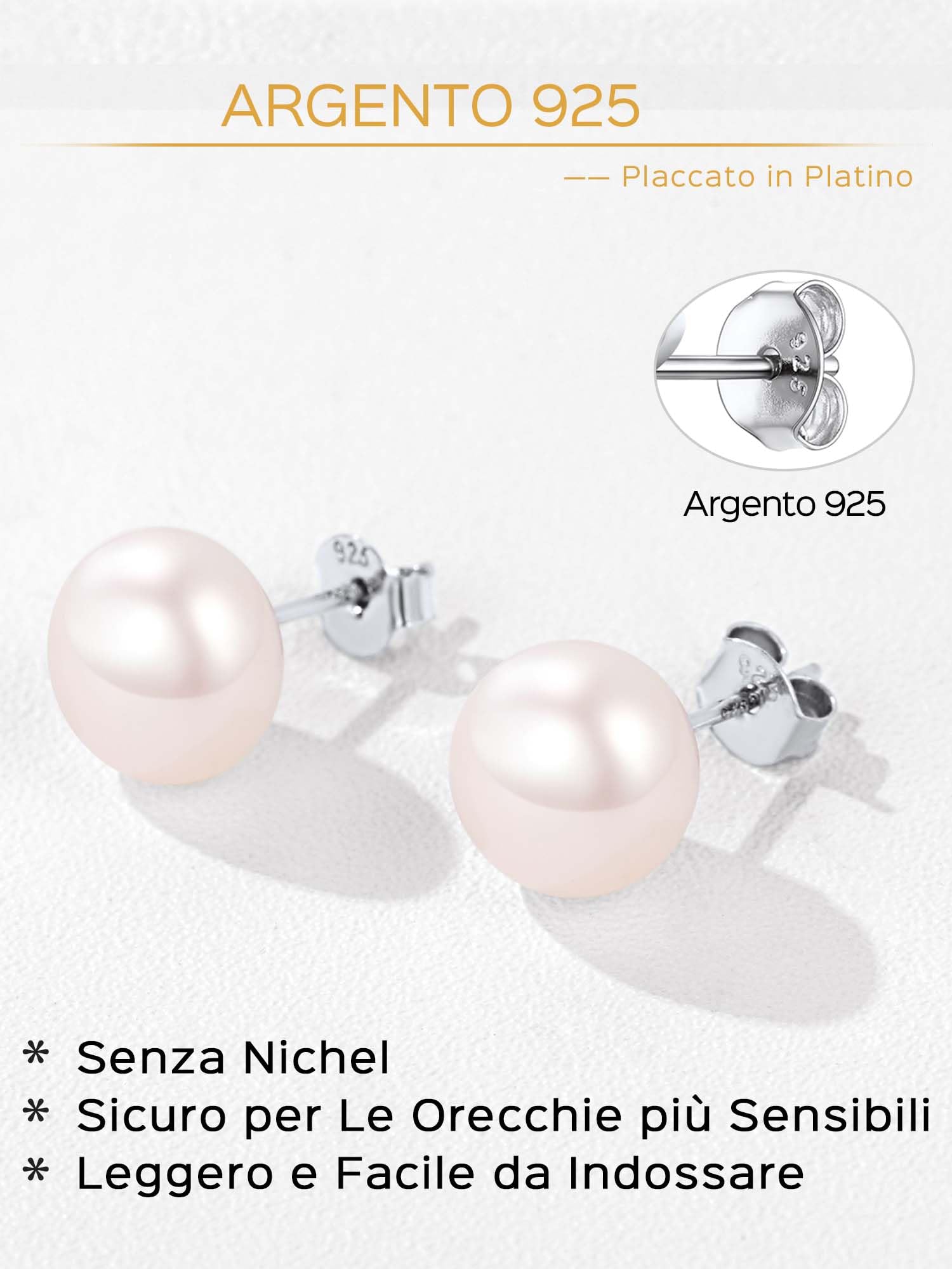 ChicSilver Orecchini Perle Donna Argento 925, Orecchini Perla Donna 4/6/8/10MM D'Acqua Dolce, Idee Regalo per Natale Compleanno Anniversario