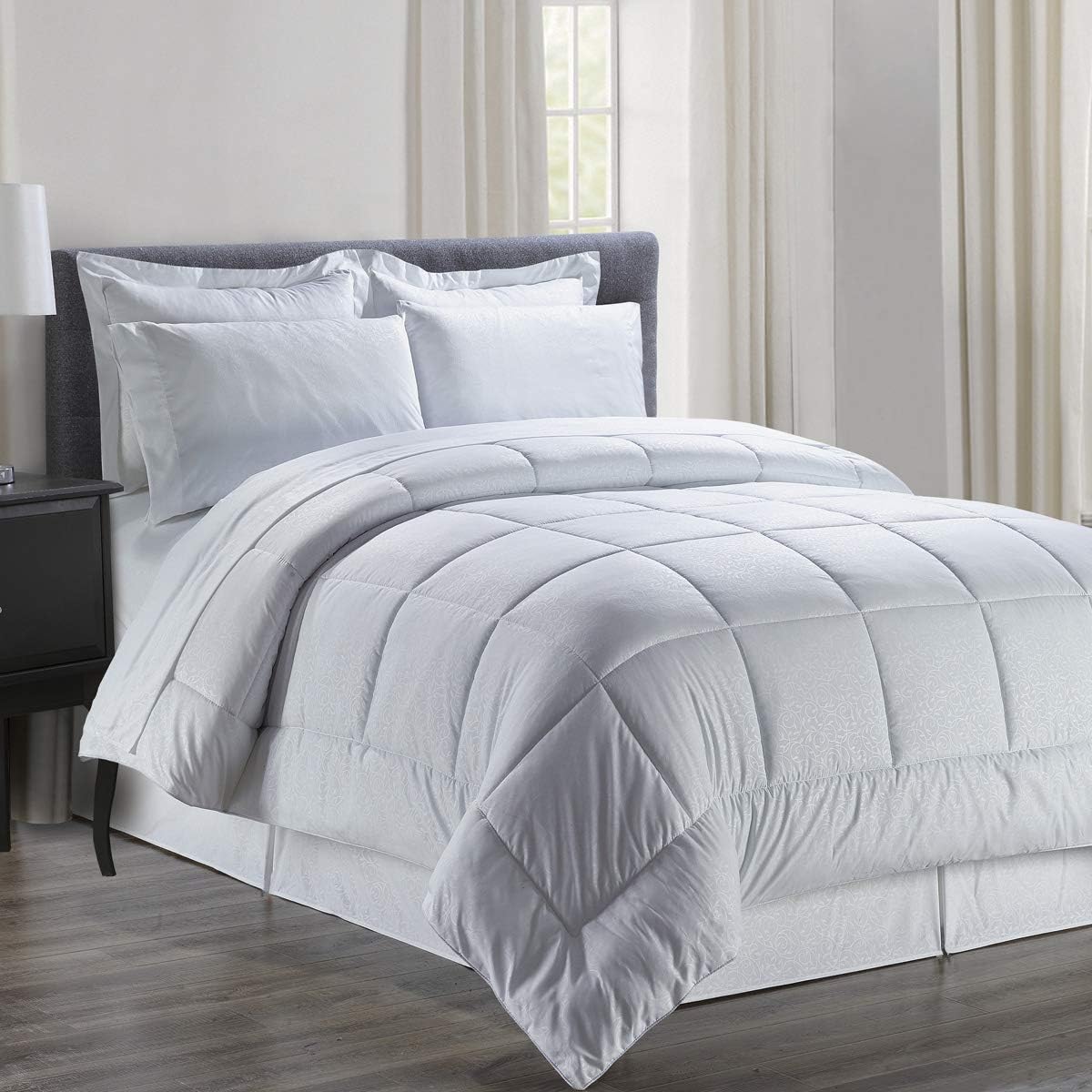 Sweet Home Collection 8 Piece Comforter Set Bag with Embossed Design, Bed Sheets, 2 Pillowcases, & 2 Shams Down Alternative All Season Warmth, King, Vine White