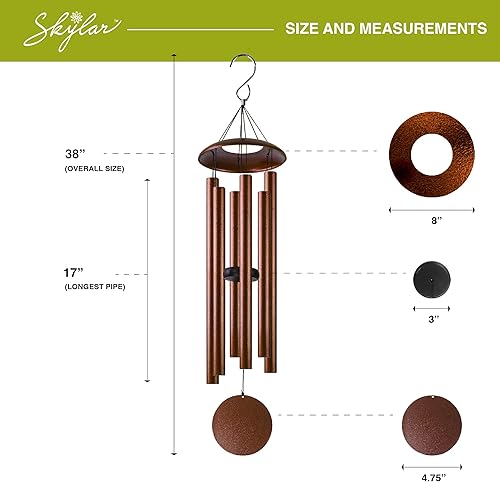 Miniatura 2 de Skylar Campanillas de viento de aluminio y cobre cepillado, campanas de 38 pulgadas para exteriores con 6 tubos resistentes a la intemperie,