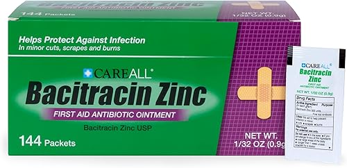 CareAll Ungüento antibiótico de zinc bacitracina (paquete de 144), paquete de papel de aluminio de 0.03 oz. Ungüento de primeros auxilios que