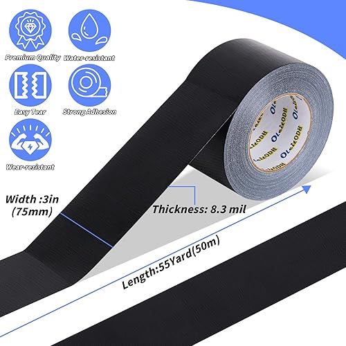 Miniatura 2 de Oleitodh Paquete de 6 cintas adhesivas de 3 pulgadas, color negro, resistente, 55 yardas x 3 pulgadas, fuerte, flexible, sin residuos, para todo