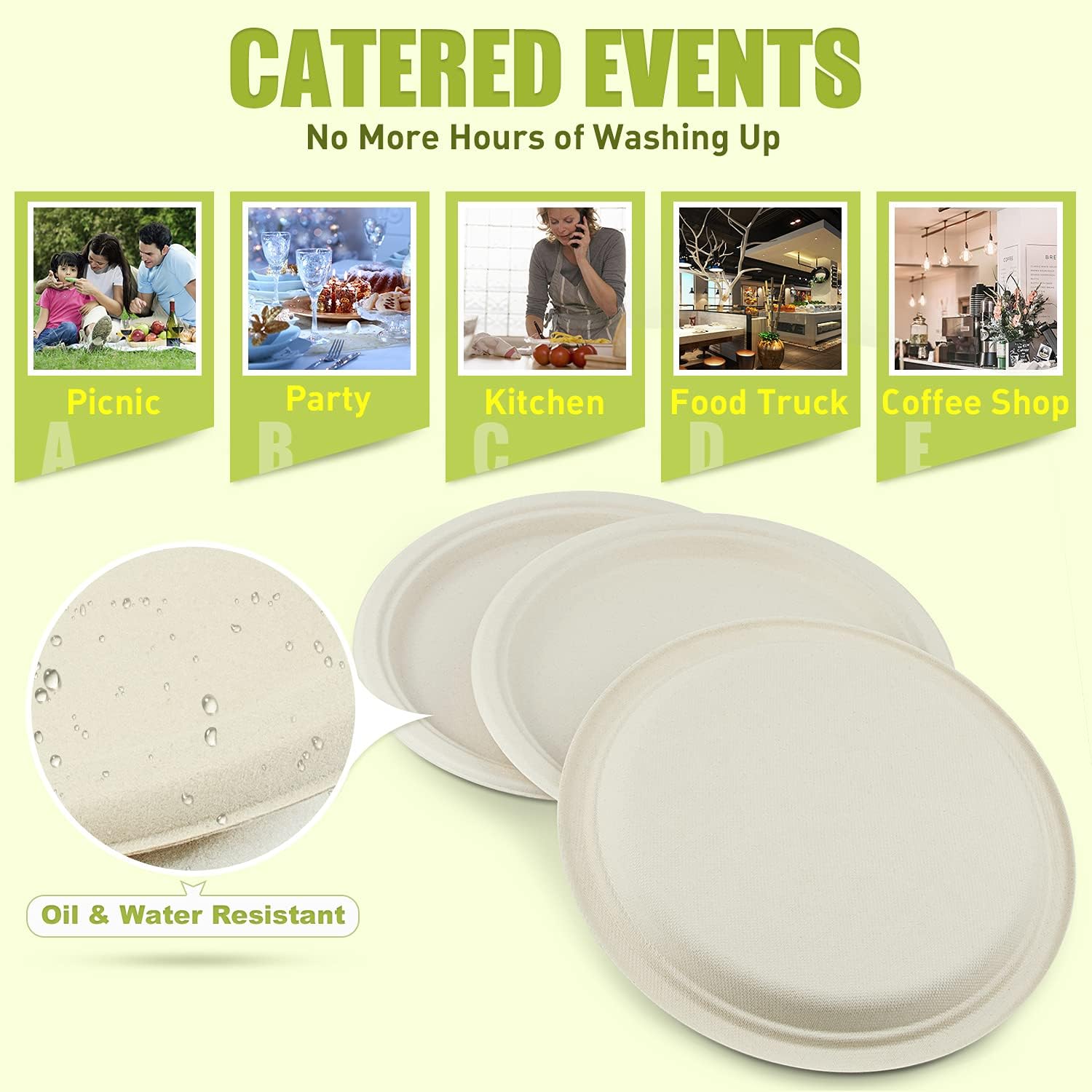 Green Earth, 10-Inch, 125-Count, Compostable Plates, Natural Bamboo Fibers, Everyday Tableware - Biodegradable Disposable Round Shape Microwave-Safe Gluten-Free Eco-Friendly