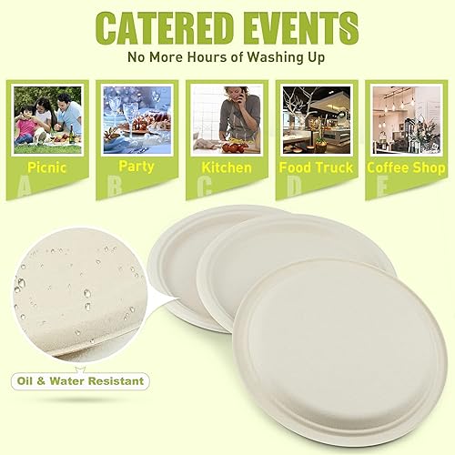 Miniatura 5 de Green Earth, Platos compostables de 10 pulgadas, 125 unidades, fibras de bambú naturales, vajilla diaria - biodegradable - forma redonda desechable