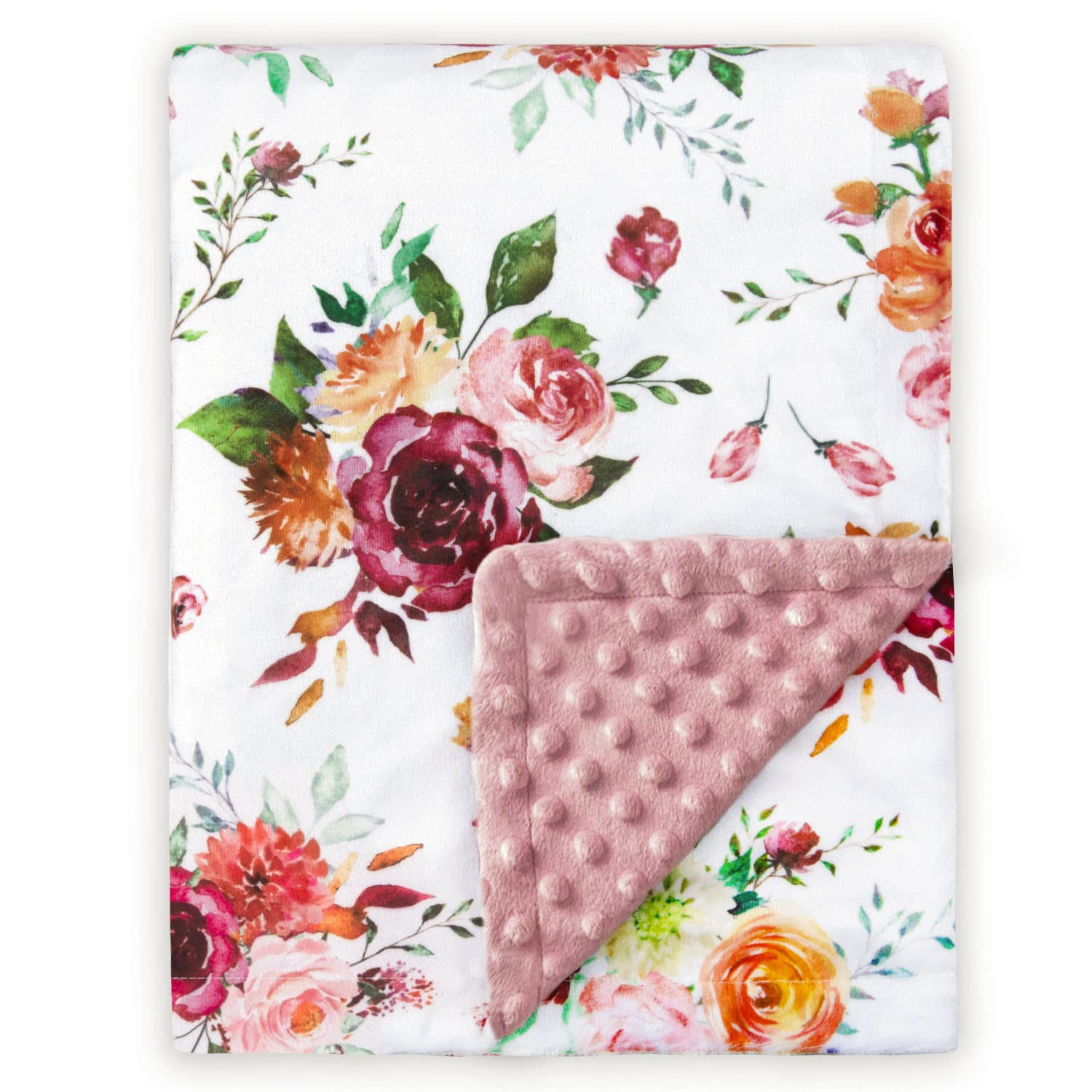 BEILIMU Baby Blanket for Girls Super Soft Plush with Double Layer Dotted Backing for Infant Toddler Pink Floral Multicolor Printed Design Receiving Blanket 30 x 40 Inch