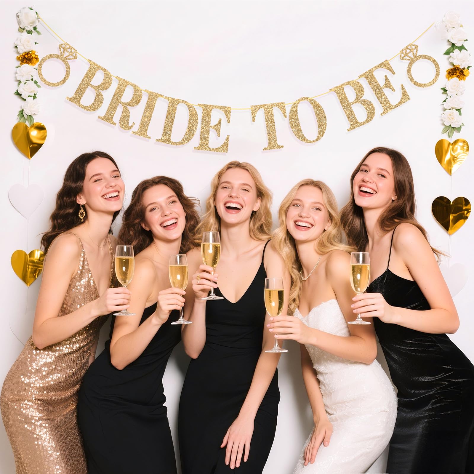 G2PLUS Bride To Be Banner: Champagne Gold Glitter Paper Garland, 3.5M Bride to Be Garland with Ring - Image 4