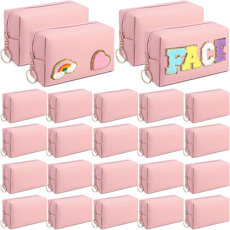 Chunful Pacote com 24 Necessaires de Maquiagem em Couro Sintético PU, Peach Pink