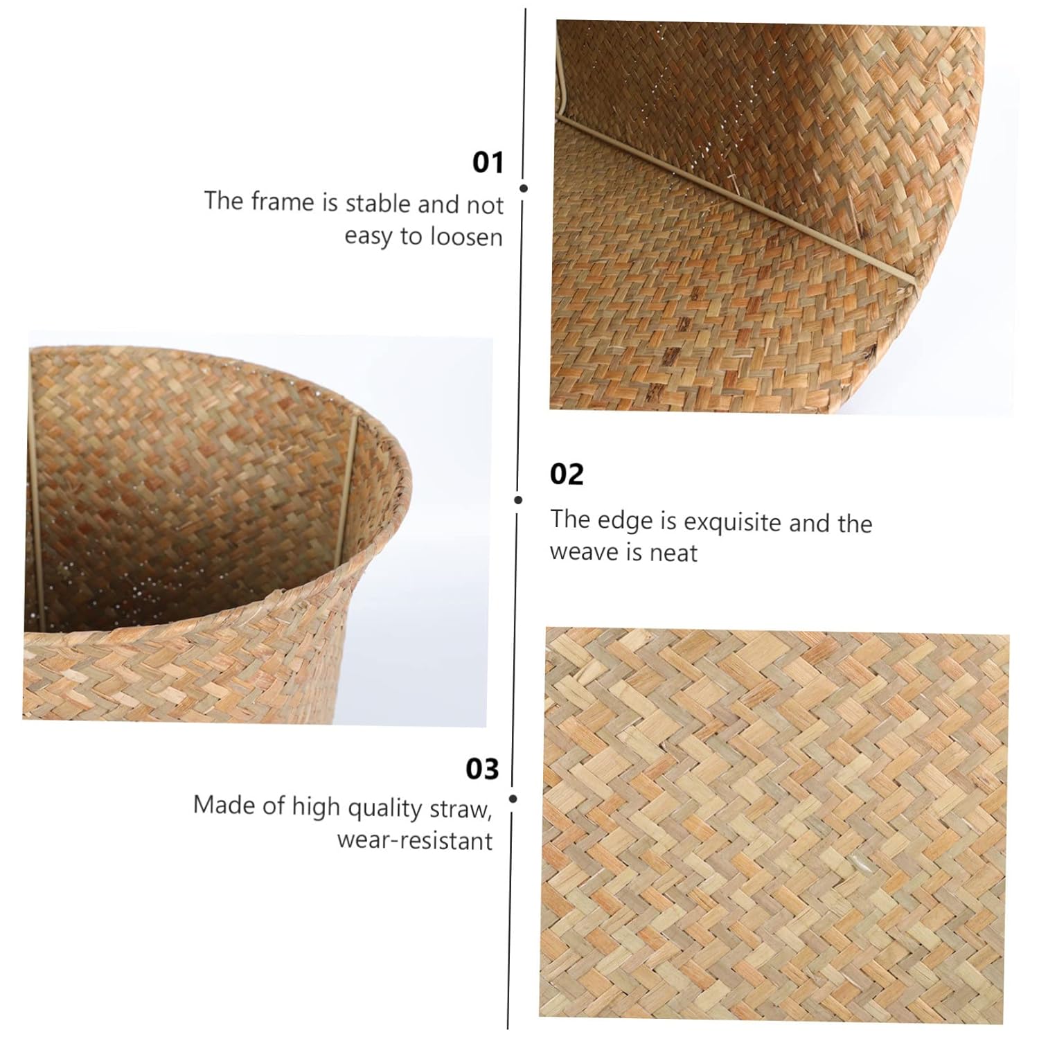 Healeved Straw Woven Wastebasket Wicker Trash Can Rattan Paper Storage Baskets Decorative Garbage Bin Rubbish Container Round Laundry Hamper Flower Vase Planter Natural Color