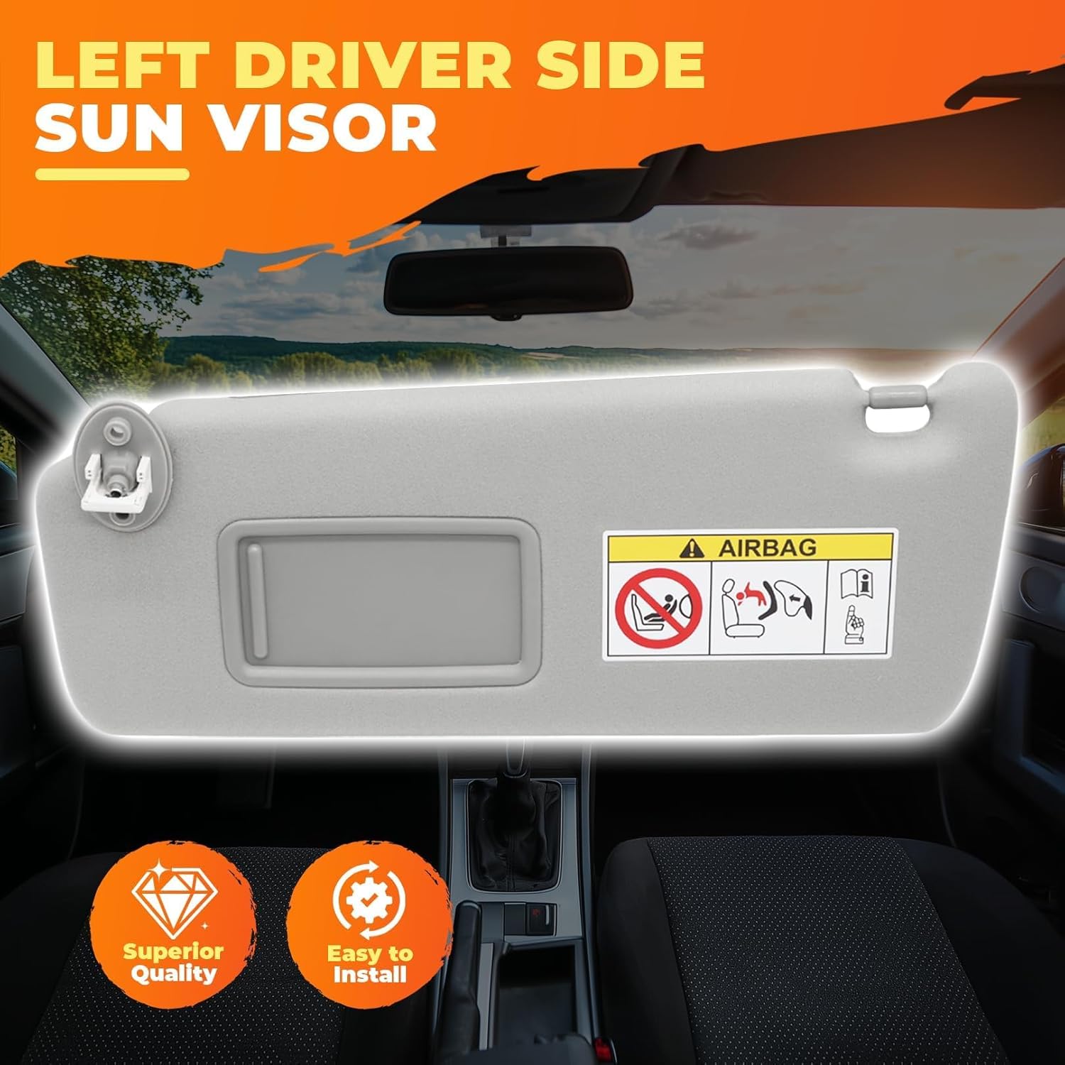 Gray Driver Side Sun Visor Left Side W/Mirror Compatible with GX460 2010-2023 74320-60D22-A0