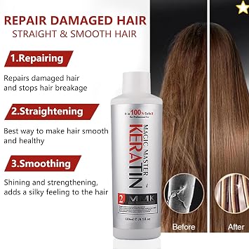Brazilian Keratin Hair Treatment,Magic Master Keratin 120ml Keratin Treatment Free Formalin Without Strong Smelling and Smoking Straighten Smooth Normal Curly Hair