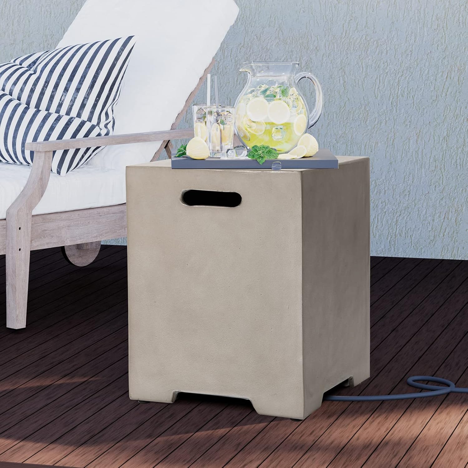 HOMPUS Propane Tank Cover Table 16 inch for Fire Table, 20lb Gallon Gas Tank Cover, Hideaway Concrete Grill Tank Table, MgO Tank Storage Box, Outdoor Side Table for Fire Pit, Patio, Natural Grey