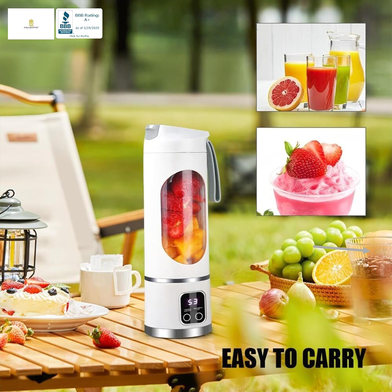 Paramexview® Portable Blender 16oz/500ml for Juices & Smoothies with 12 Stainless Steel Blades | USB Rechargable & 3 Levels Multi-Speed Control | 50W Powered fusion Portable Blender