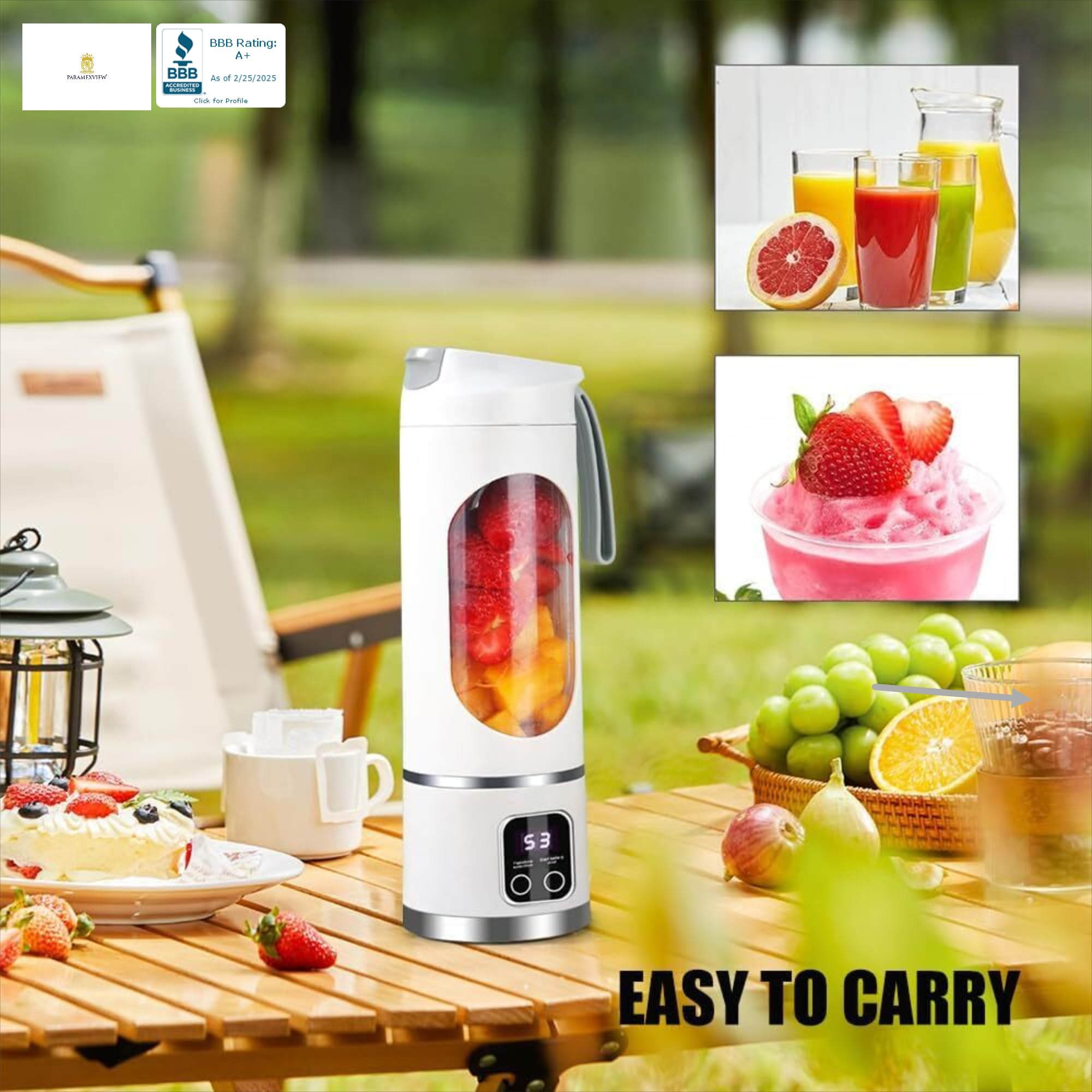 ® Licuadora portátil de 16 oz/16.9 fl oz para jugos y batidos con 12 cuchillas de acero inoxidable | Recargable por USB y control de múltiples velocidades | Licuadora portátil de fusión 5