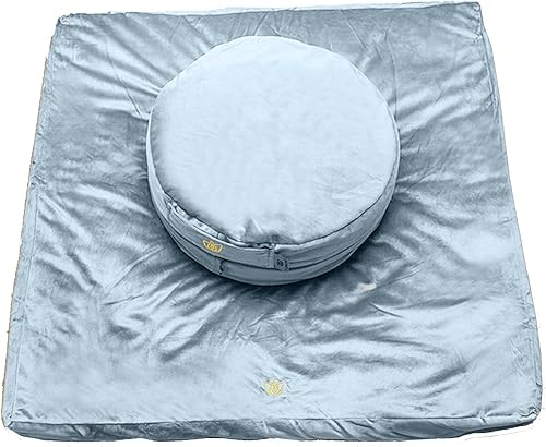 Florensi Cojín de meditación ajustable y tapete de meditación Zabuton azul pálido, almohada de meditación de terciopelo de alta calidad, par