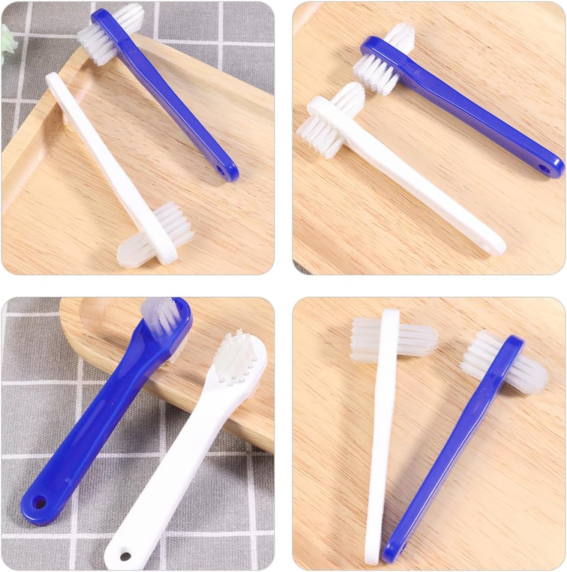 GALPADA 4pcs Ergonomic Denture Cleaning Brush Small Denture Toothbrush Replacement Heads Portable and Easy to Use
