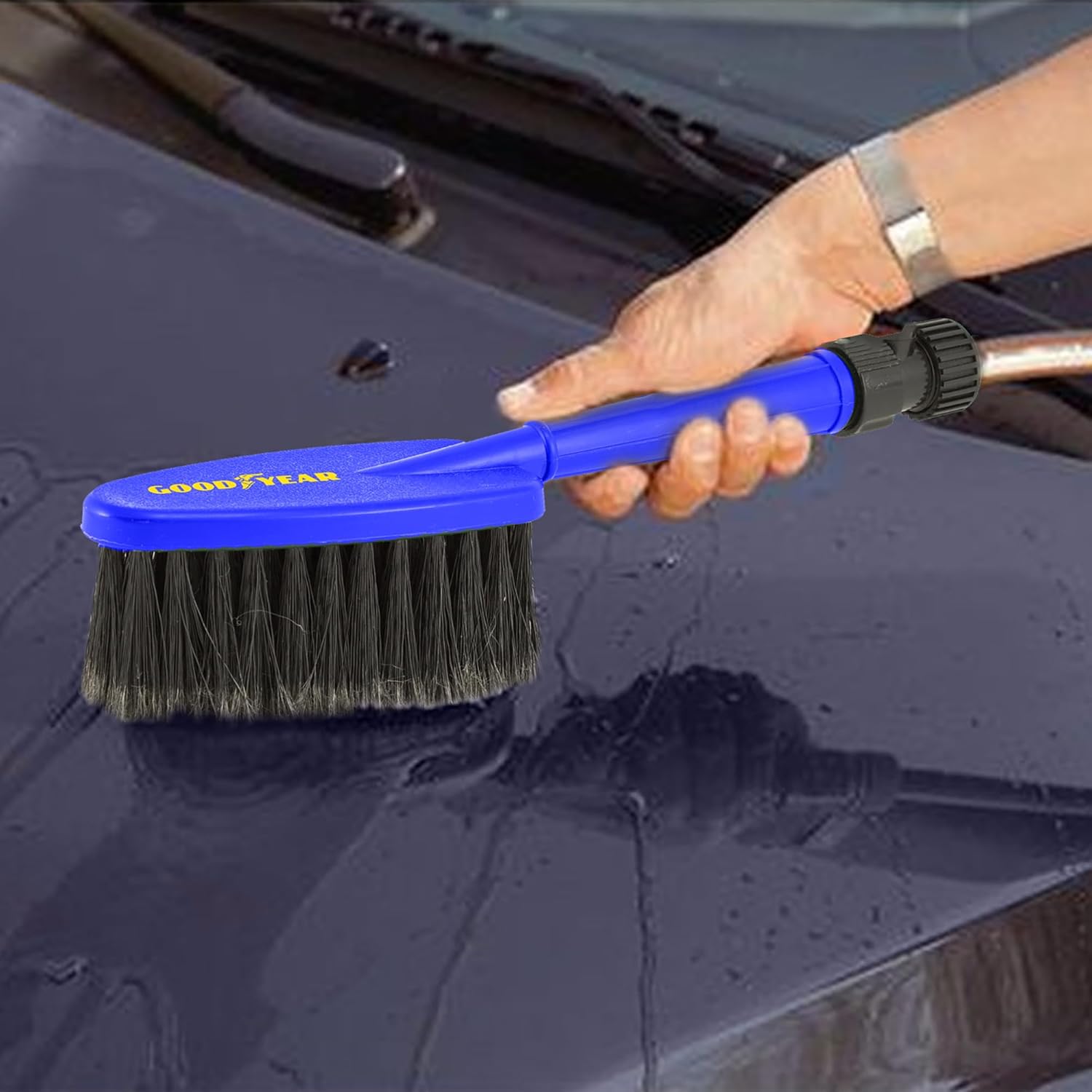 Goodyear Water Flow Brush with Switch Quick Connecter - Water Flow with Switch Quick Connecter | Size: 31 * 6.5cm | Material: PVC Bristle, Pp Brush Pad | Adjustable Spray Nozzle | Ergonomic Handle