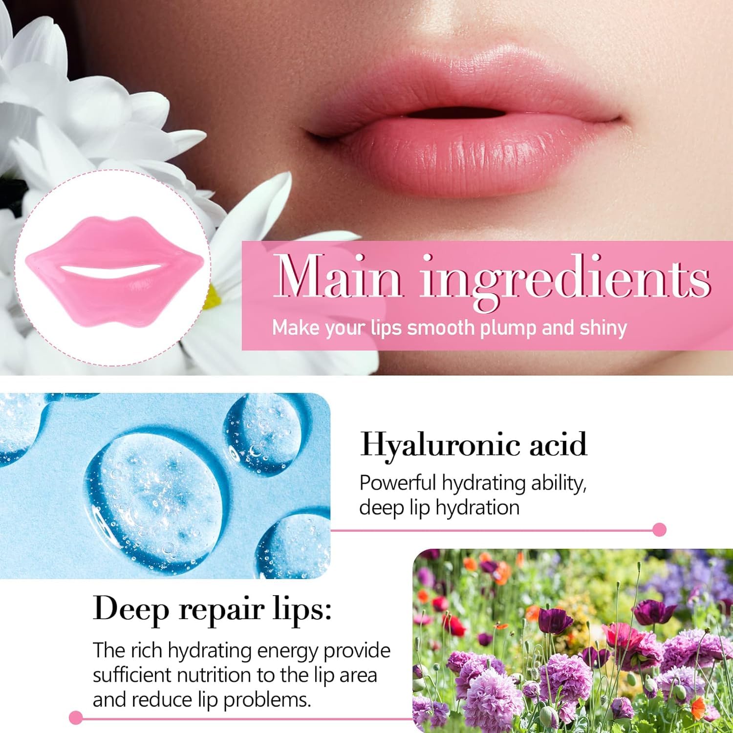 ausurme 25PCS Lip Mask Sheet,Collagen Crystal Lip Masks,Pink Lip Care Pads Mask for Moisturizing Nourishing,Anti-Aging & Anti-Wrinkle,Lip Gel Patches Pads for Dry Lip,Remove Dead Skin - Image 2
