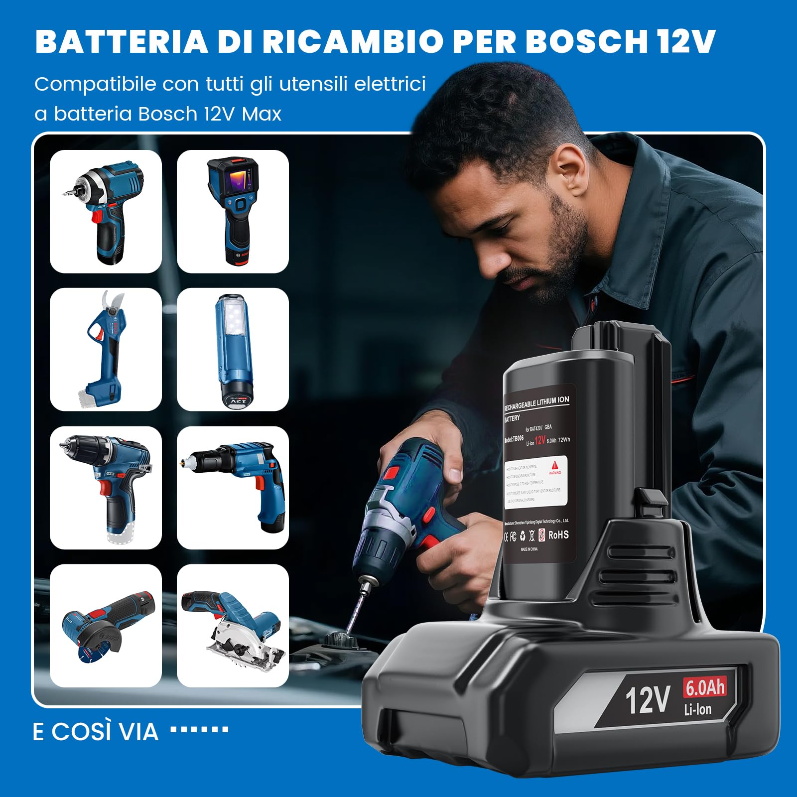 Batteria di ricambio per Bosch 12v: 6,0Ah agli ioni di litio compatibile BAT420 BAT411 BAT411A BAT412 BAT413 (2 pezzi)