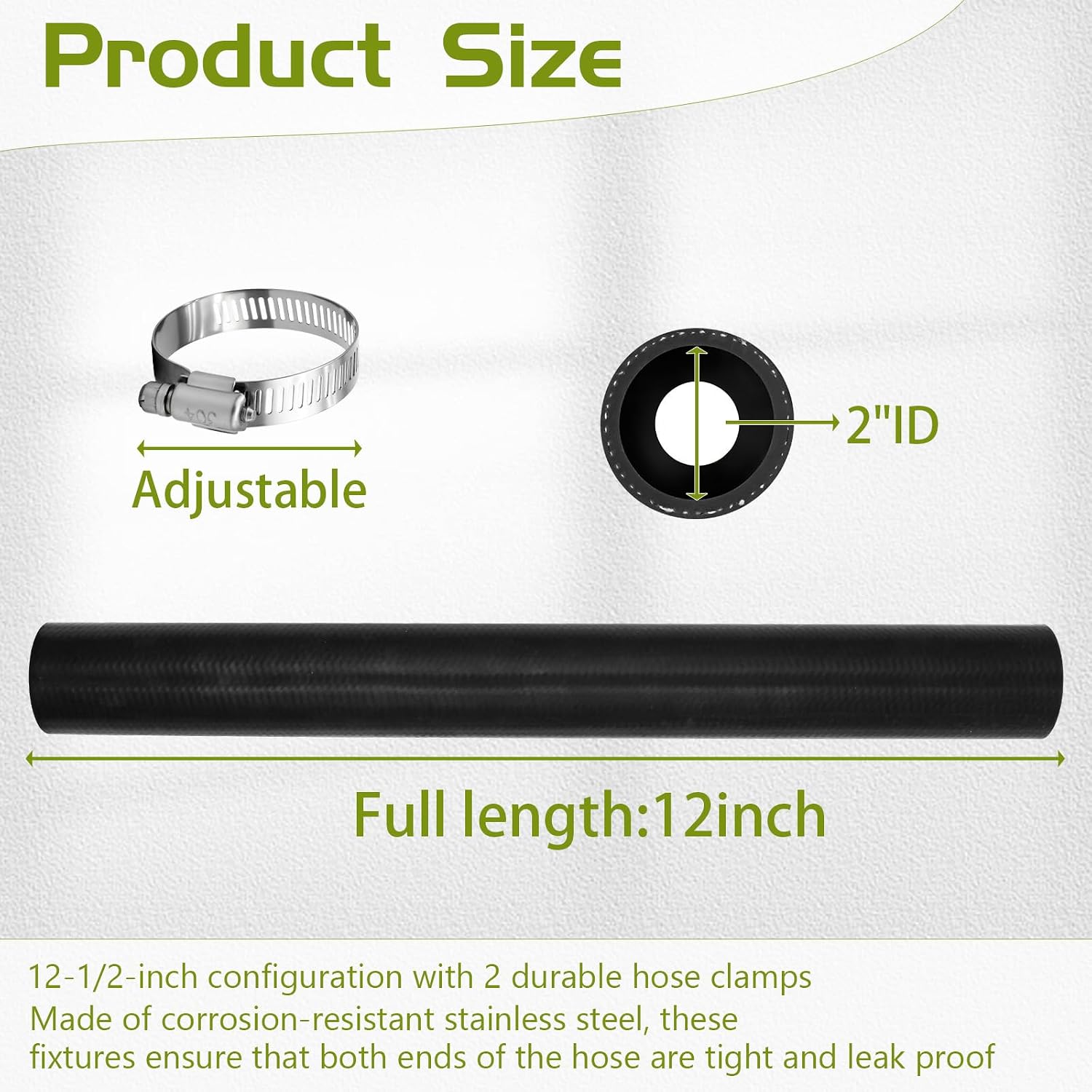 2" ID Straight Coolant Radiator Hose, 12” Length, Heavy-Duty 3-Ply Reinforced Silicone Elbow Coupler Hose for Turbo Intake, Cooling System, Marine & Industrial Use