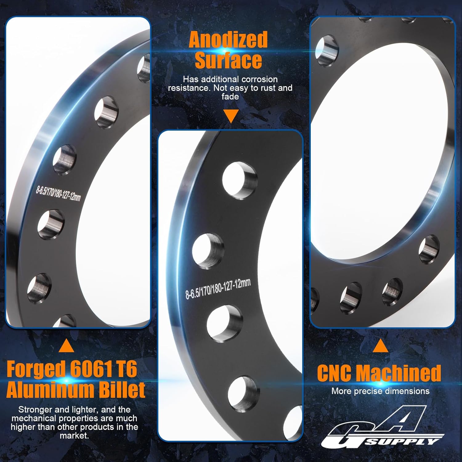 GAsupply 12mm 8 Lug Universal Wheel Spacers, Fit for F250 E350 Ram 2500 3500 Express 3500 K3500 Silverado Suburban 2500 Sierra 2500HD 3500HD, 4pcs 8x6.5 8x165.1 8x170 8x180 1/2 inch Forged Spacer