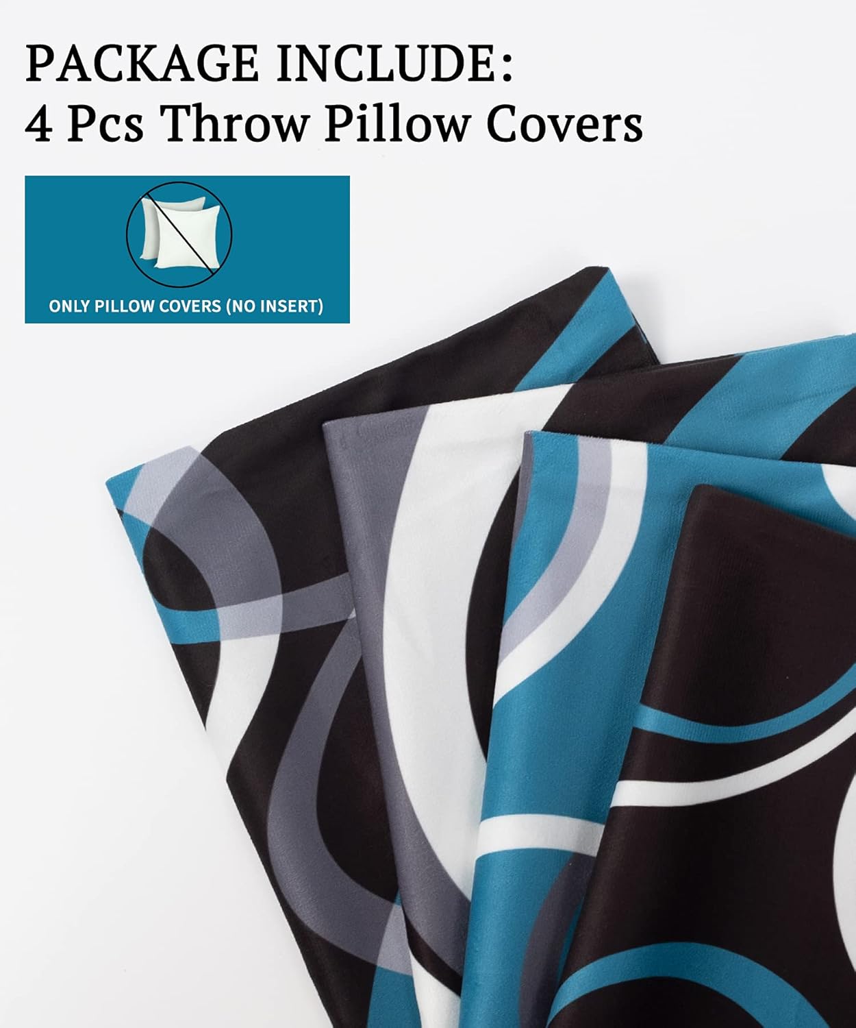 Throw Pillow Covers Set of 4 Decor Decorative Throw Pillow Cover Abstract Modern Geometric Teal Square Cushion Cases for Sofa Bed Couch, Black and Blue, 20 inches x20 inches