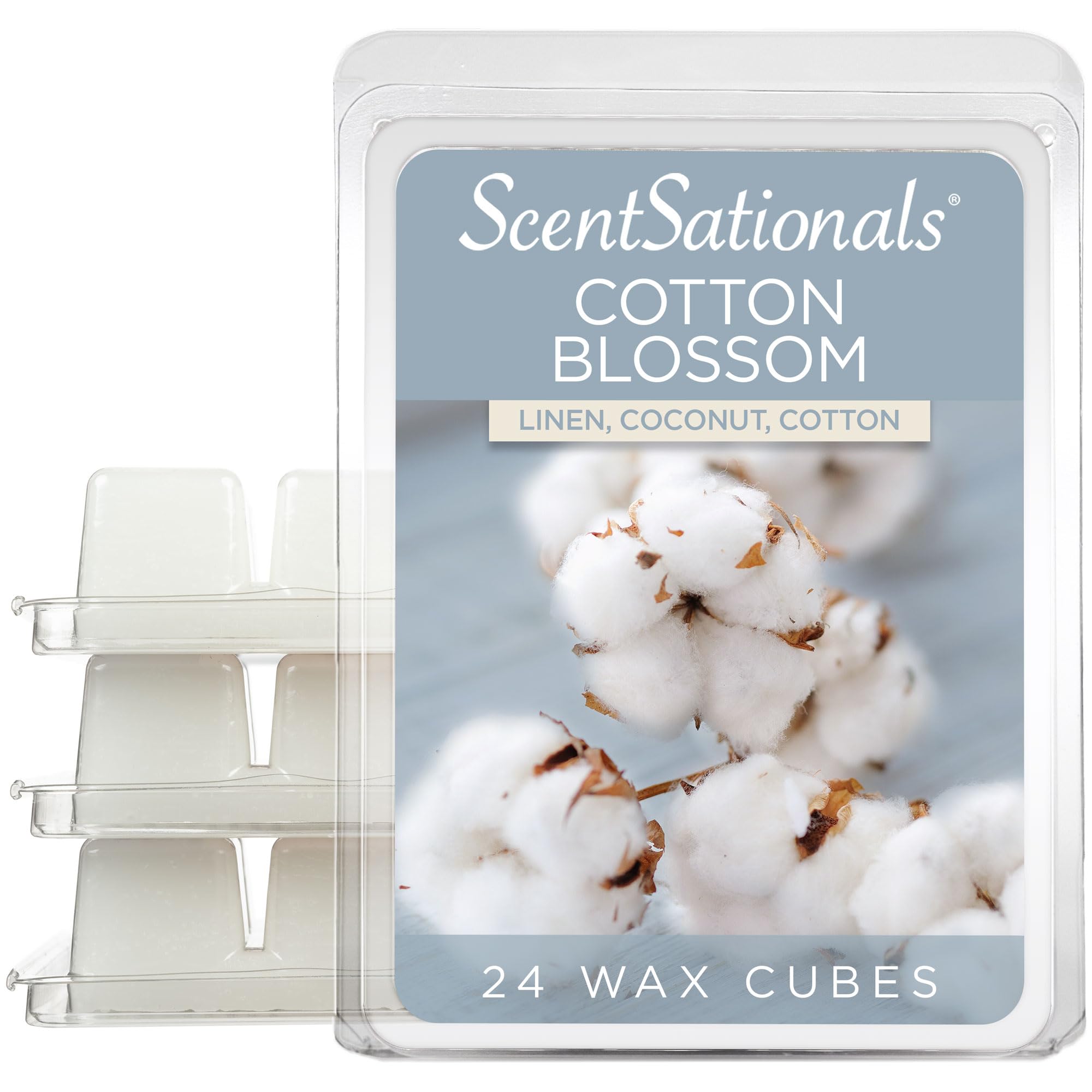 Scentsationals Scented Wax Fragrance Melts - Cotton Blossom - Wax Cubes Pack, Home Warmer Tart, Electric Wickless Candle Bar Air Freshener, Spa Aroma Decor Gift - 2.5 oz (4-Pack)