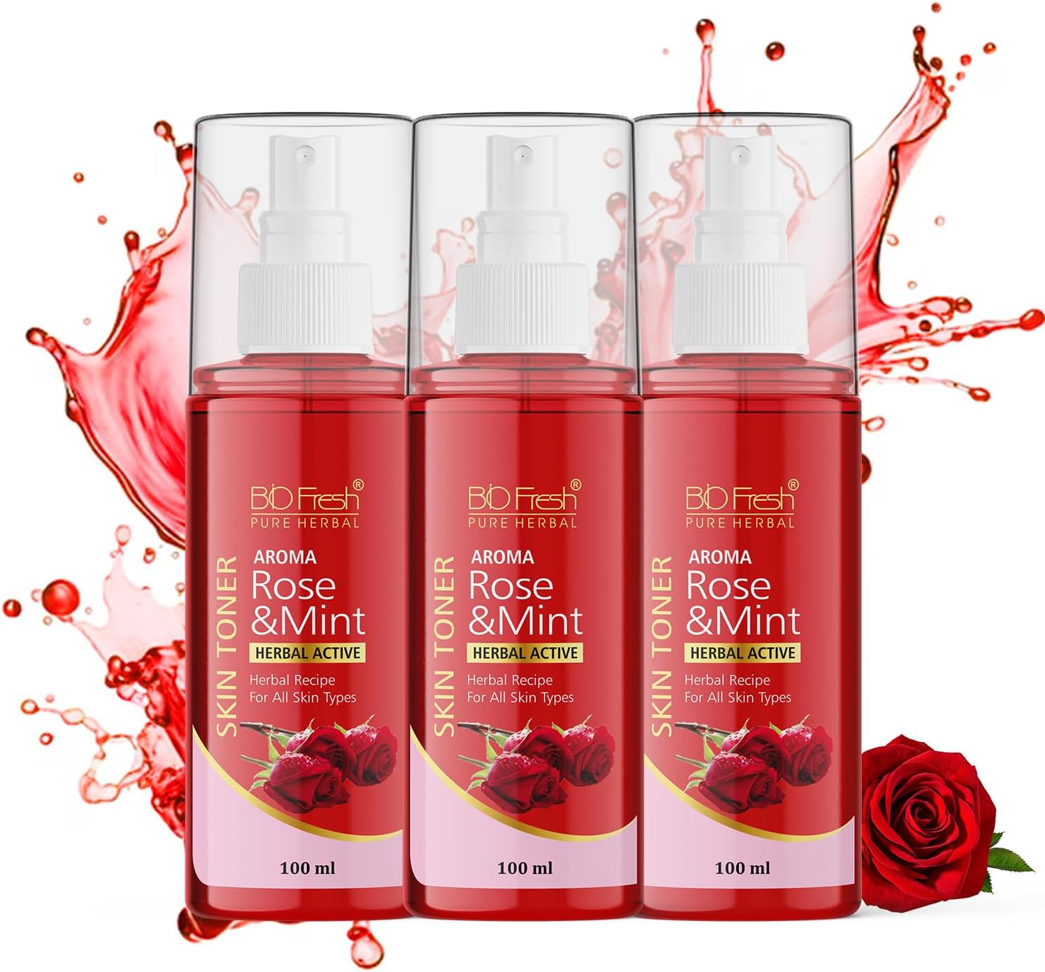 BIOFRESH HERBALS Rose & Mint Face Mist - Moisturizes & Hydrates Toning Facial Mist Spray Skin Toner for Glowing Skin (100ml, Pack of 1)