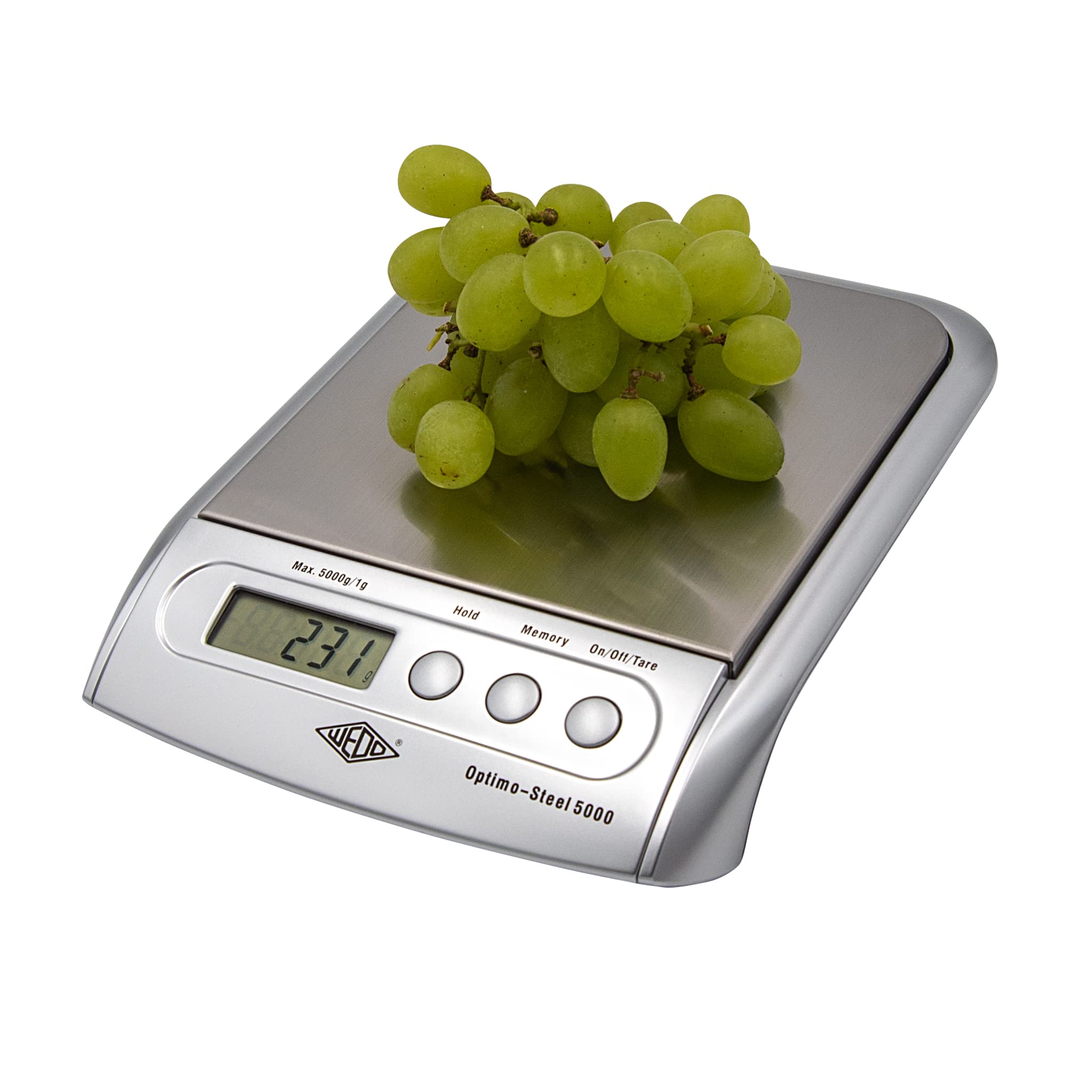Wedo Optimo - Báscula electrónica (acero, capacidad hasta 5000 g), color plateado