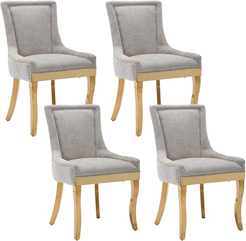 Miniatura 29 de Aoowow Juego de 2 sillas laterales tapizadas vintage de tela, sillas de madera maciza para cocina, comedor con cabezas de clavo, patas de madera