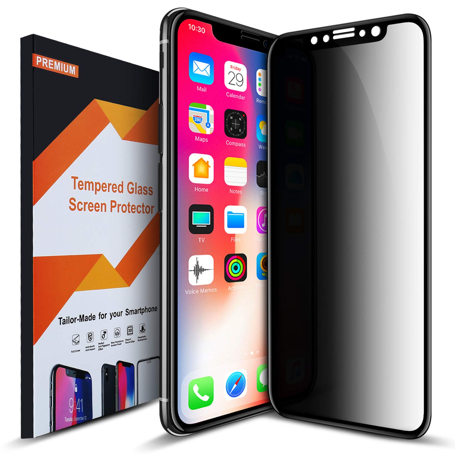 Intermerge Privacy Screen Protector for iPhone Xs MAX, Anti Spy Case Friendly Full Screen Tempered Glass Screen Protector for iPhone Xs Max 6.5" 2018 (Premium/Bubble Free/Anti Scratch)