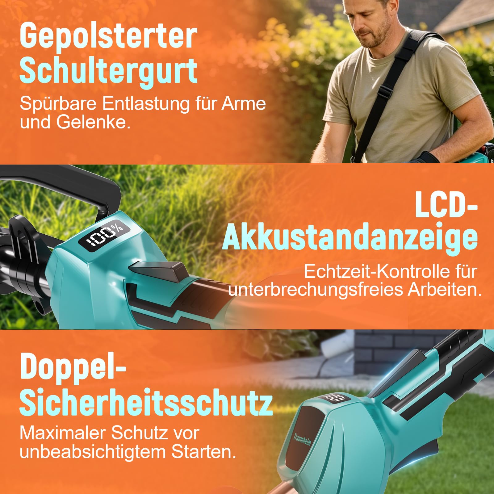 Rasentrimmer mit Akku,4-in-1 für Makita-Akkus,950W | Bürstenloser Motor, 15cm Unkrautbürste, 3m Tap&Go, Längerer Schaft, 2x 4.0Ah Akku, Garden Trimmen