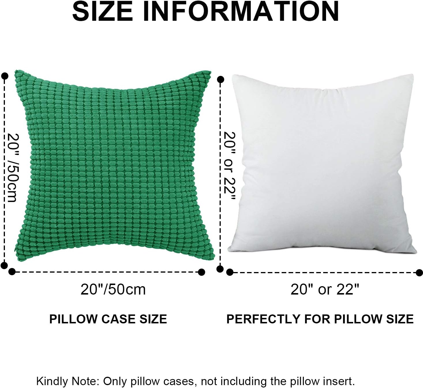 Decorative Throw Pillow Covers 20"x20" (No Insert),Solid Cozy Corduroy Corn Accent Square Pillow Case Sham,Soft Velvet Large Cushion Covers with Hidden Zipper for Couch/Sofa/Bedroom,Emerald Green