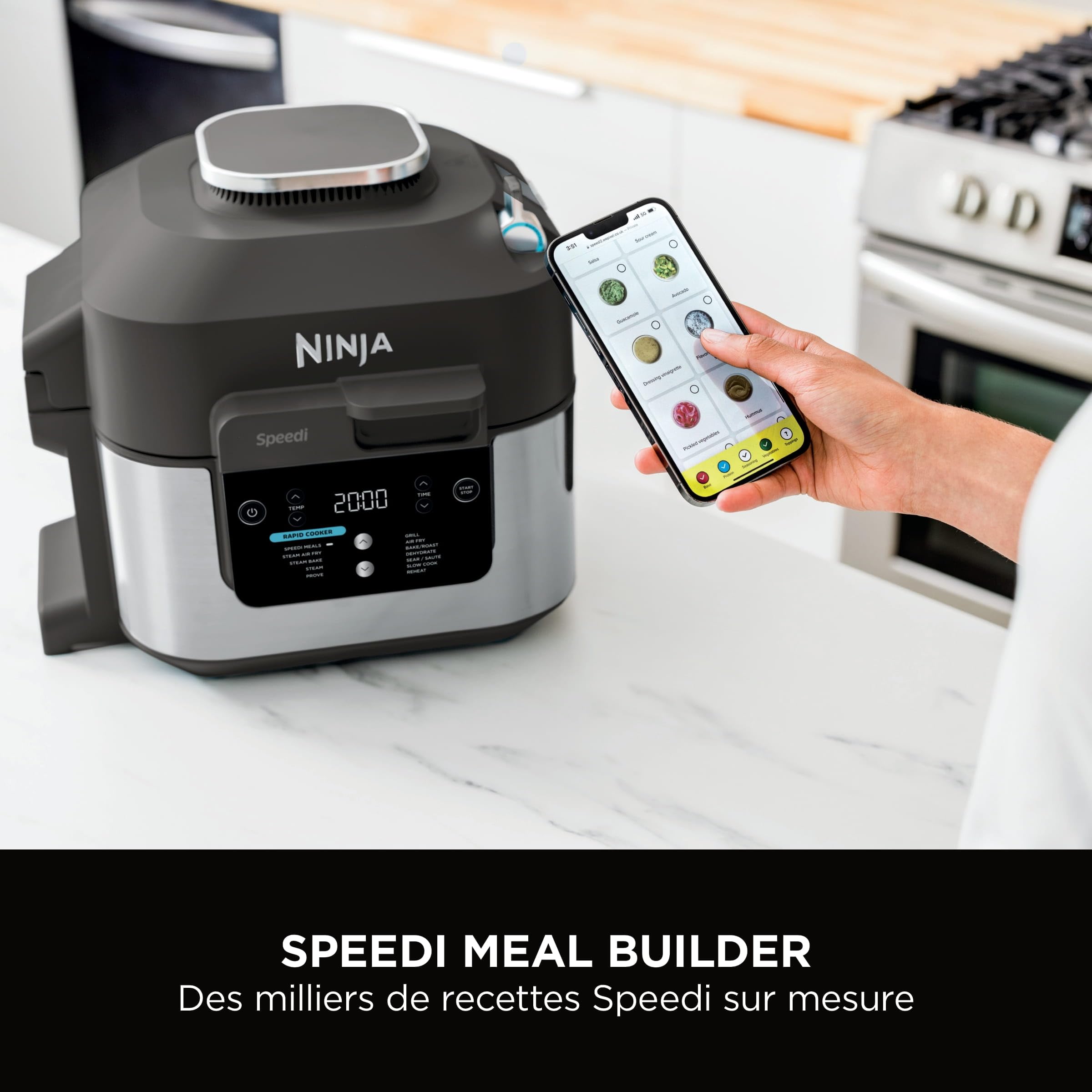Ninja Speedi 10-en-1 Cuiseur rapide, Air Fryer, Friteuse à air et Multicuiseur, 5.7L, Repas pour 4 en 15 minutes, Vapeur, Gril, Cuire au four, Rôtir, Saisir, Mijoter et plus, Noir, ON500EU
