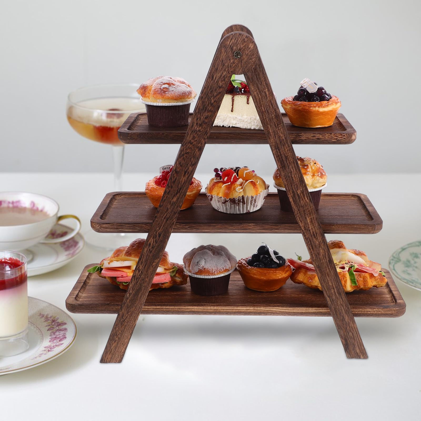 Estante de madera de 3 niveles, estante de almacenamiento de alimentos de cocina con bandeja, diseño simple marrón que evita que se deslice, amplio espacio para lavar platos y utensilios