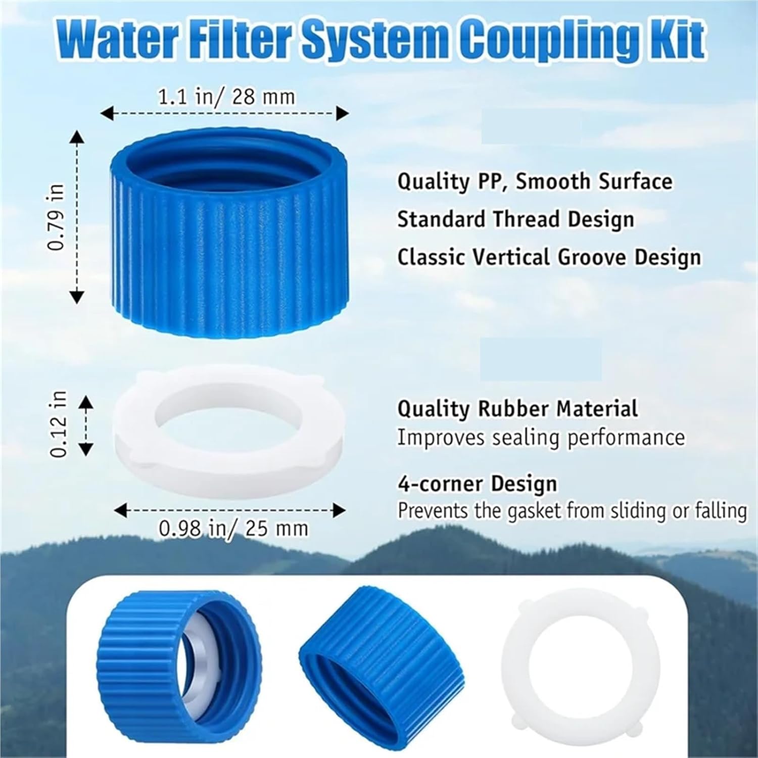 Water Filter Coupling Kit 10Pcs Water Filter Coupling Kit for 28Mm External Threaded Filters with Gasket Seals for Hiking Camping