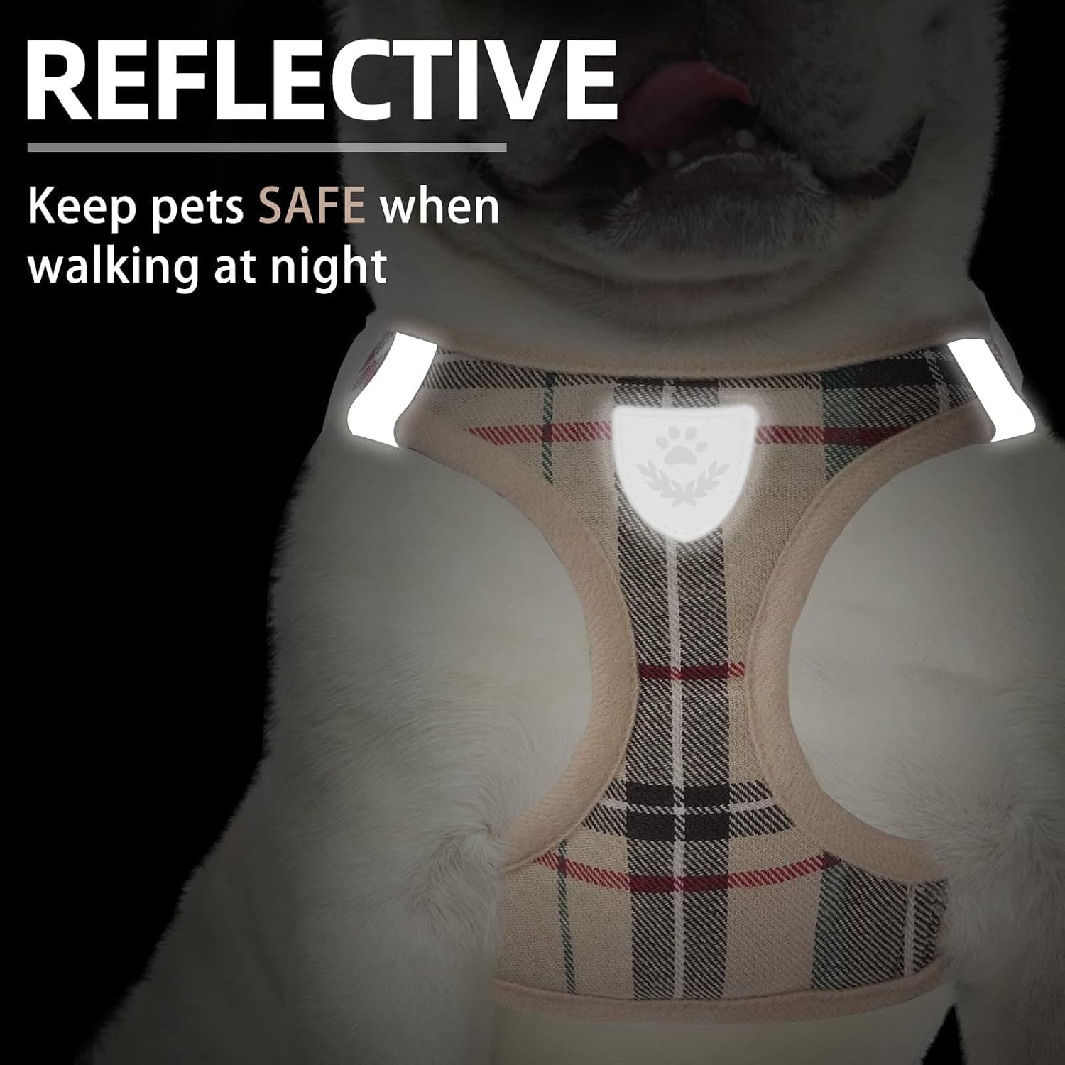 PUPTECK Adjustable Dog Harness Collar and Leash Set Step in No Pull Pet Harness for Small Medium Dogs Puppy and Cats Outdoor Walking Running, Soft Mesh Padded Reflective Vest Harnesses, Beige XXL