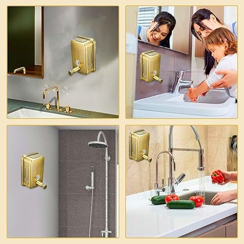 Miniatura 8 de Dispensador de jabón comercial montado en la pared, acero inoxidable, gran capacidad, 16.9 fl oz, para jabón de manos, diseño antioxidante para