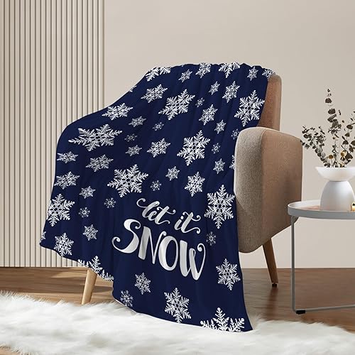Miniatura 10 de Neatee Living Manta decorativa de Navidad, tamaño individual, manta de invierno de Navidad con copos de nieve para sofá cama, manta suave y ligera