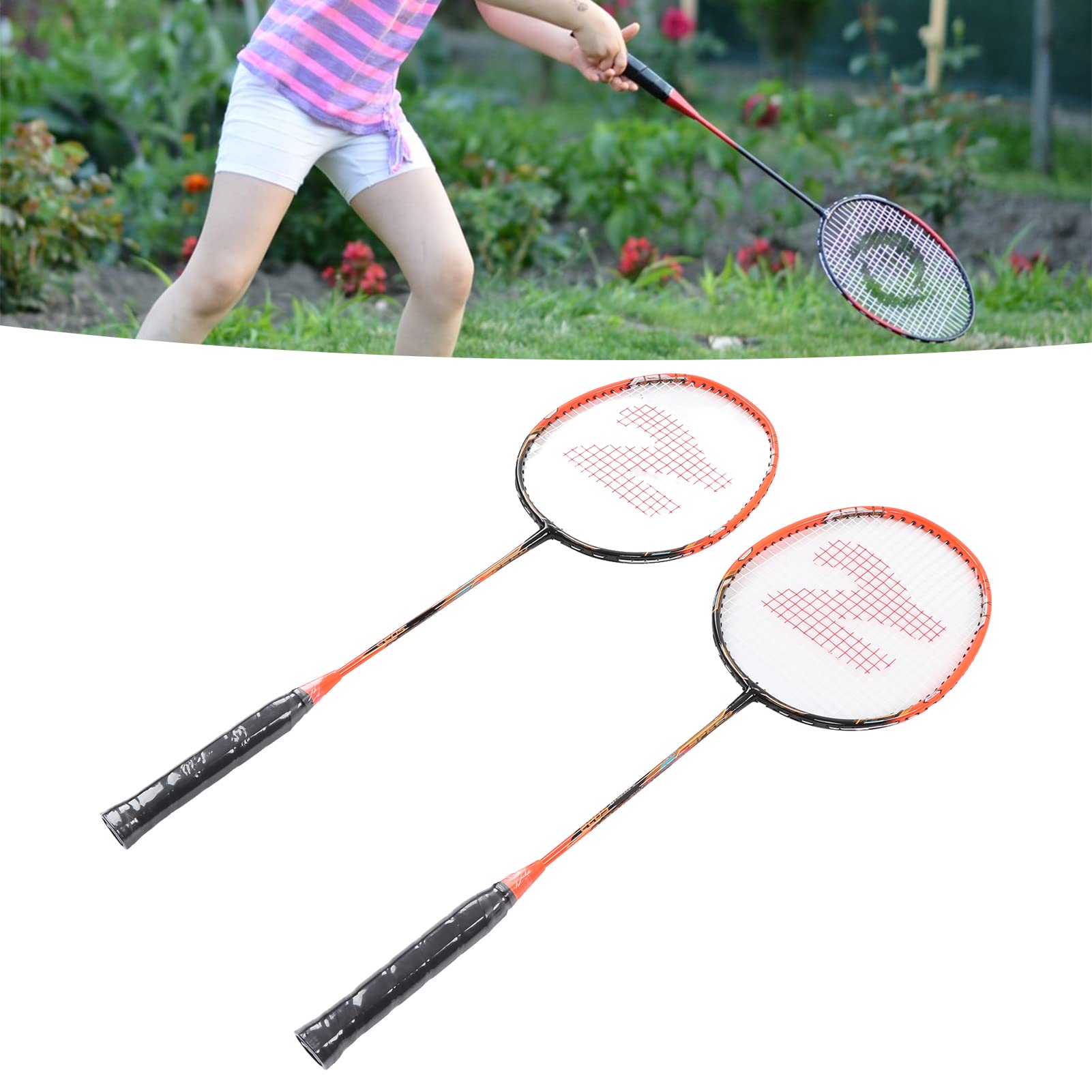 Set di Racchette da Badminton in Lega di Carbonio Leggero con Custodia per Allenamento e Competizione - Confezione da 2 Arancione 660 Mm