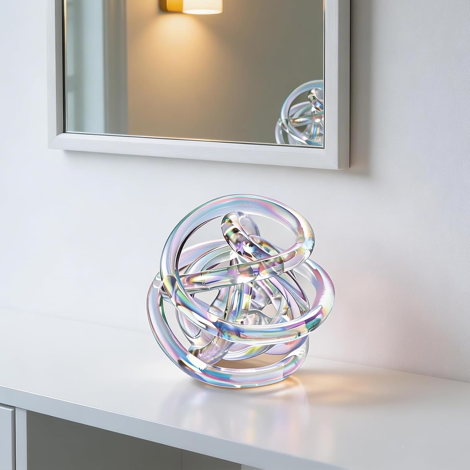 Glass Knot Teal Decor Ball - 5 Inch Hand Blown Infinity Sculpture Orbit Home Decor Table Decoration Interio Art