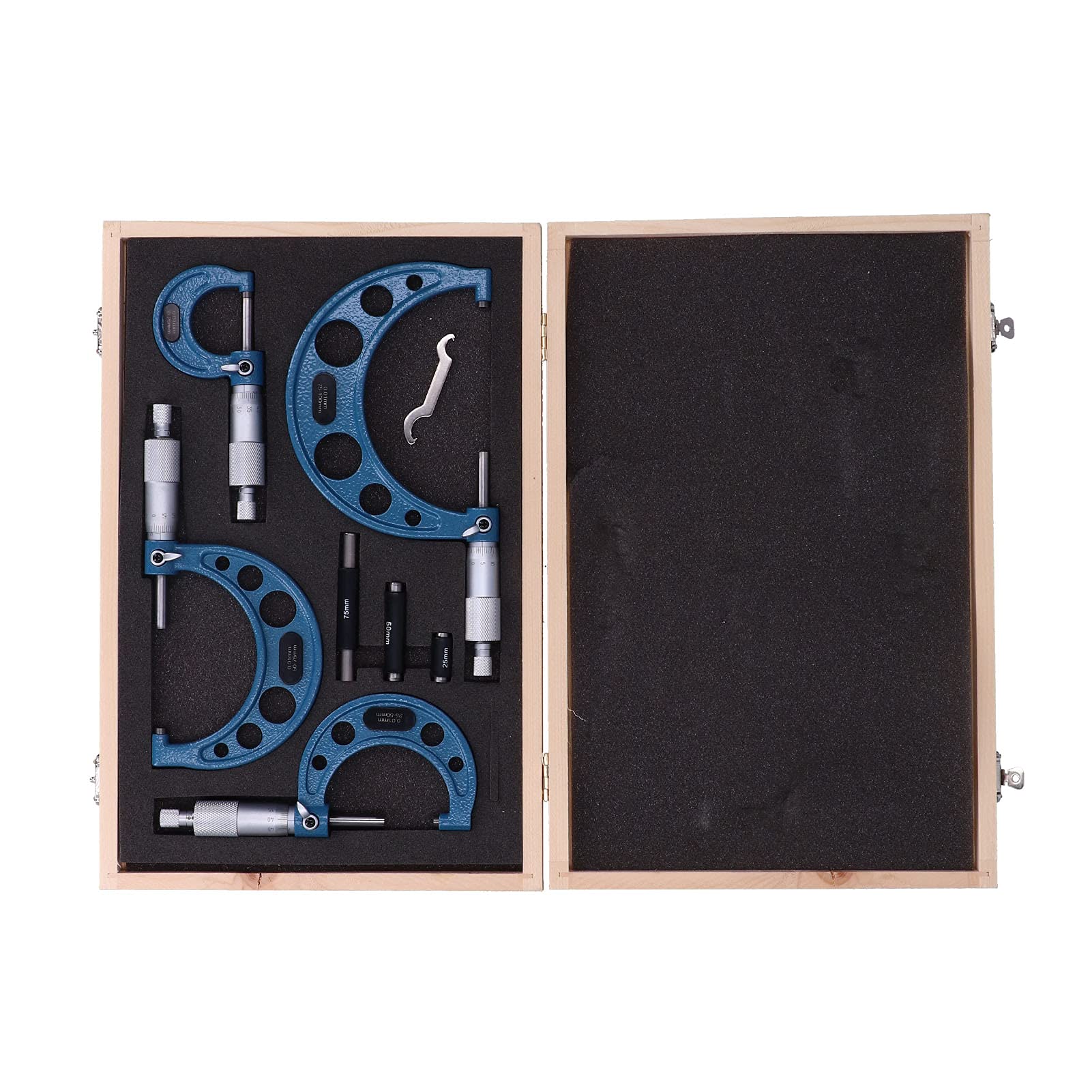 Set di 4 micrometri esterni, strumento di misura in metallo ad alta precisione, gamma 25/50/75/100 mm con precisione di 0,01 mm, scala marcata a per officine meccaniche e uso
