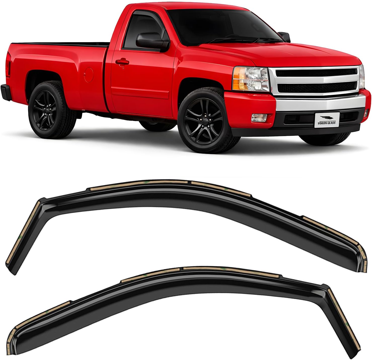 Voron Glass in-Channel Extra Durable Rain Guards for Trucks Chevrolet (Chevy) Silverado/GMC Sierra 2007-2013 Regular Cab, Window Deflectors, Vent Window Visors, 2 Pieces - 210004