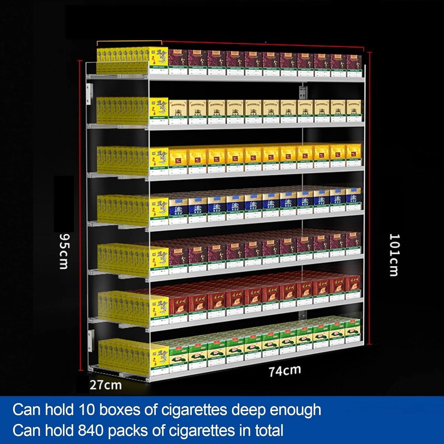 Acrylic Cigarette Display Rack - Wall-Mounted or Countertop Organizer, Auto Pusher Holder for Retail Stores, 74x27x95cm Cigarette Showcases Cabinet
