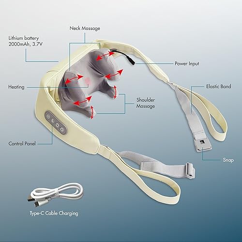 Miniatura 2 de HEALTHMATE IN9532 Masajeador de hombros y cuello para aliviar el dolor de tejido profundo 6D Shiatsu cuello y hombro con calor recargable Gris