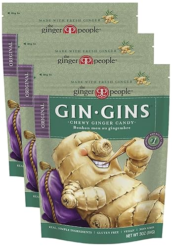 Vista 54 de GIN GINS Original Ginger Chews – Dulces 100% naturales de The Ginger People – Golosinas saludables envueltas individualmente – Hecho con el rizoma